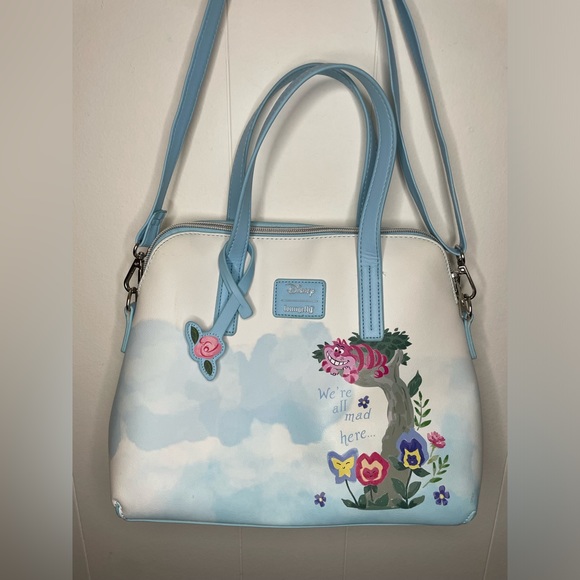 Loungefly Disney Alice in Wonderland Cheshire Cat Flora Watercolor Satchel Purse - Picture 3 of 13